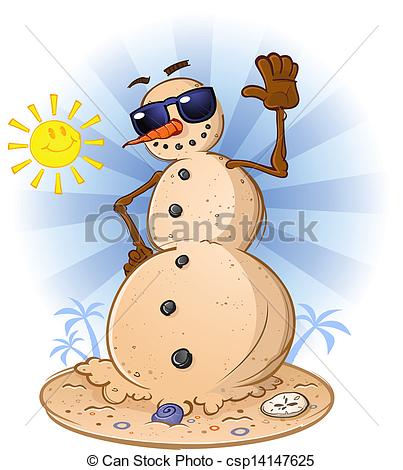 Vector   Beach Sand Snowman Cartoon   Stock Illustration Royalty Free
