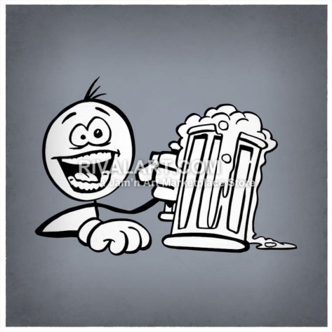 Vector Clipart Of Black White Stick Man Holding Beer Stein Cheers    