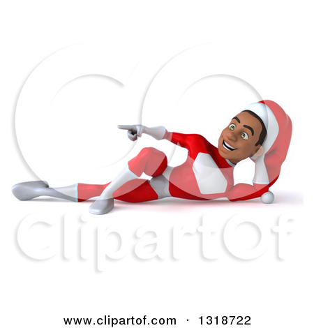 Clipart Of A 3d Young Black Male Christmas Super Hero Santa Resting On