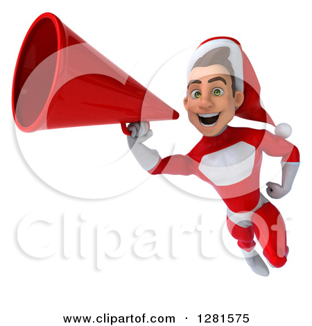 Clipart Of A 3d Young White Male Christmas Super Hero Santa Flying And