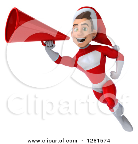 Clipart Of A 3d Young White Male Christmas Super Hero Santa Flying And