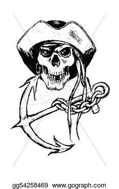 Clipart   Original Black And White Illustration Of Pirate Skull With