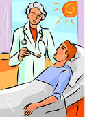 Doctor Spoonfeeding Medicine To A Bedridden Patient   Clipart Graphic