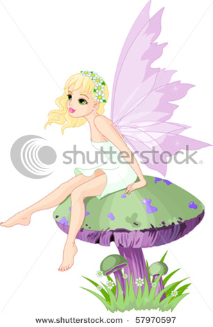Fairy Sitting On A Mushroom In A Vector Clip Art Illustration