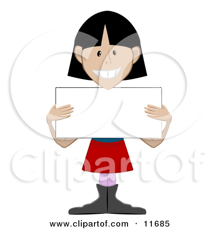 Friendly Girl Holding A Blank Placard Sign Clipart Illustration By Geo