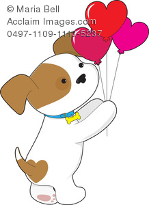 Holding Heart Balloons For Valentine S Day   Clipart Illustration