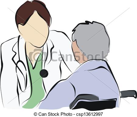 Illustration Of Doctor With A Patient On Wheelchair   Doctor Talking