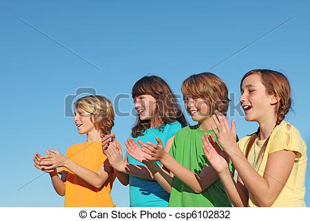 Kids Clapping Clipart Stock Photo   Group Of Kids