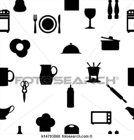 Kitchen Tools Icons Silhouette Seamless Pattern Vector Illustration