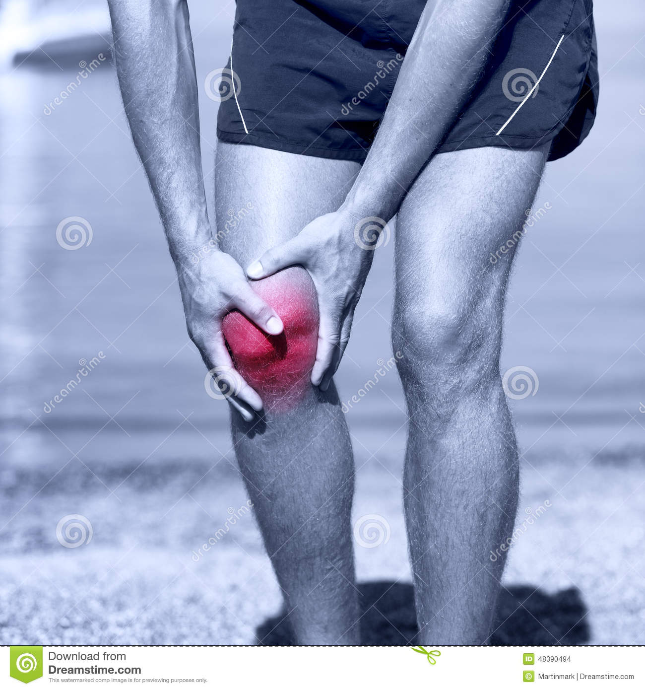 Knee Injury   Sports Running Knee Injuries On Man Stock Photo   Image