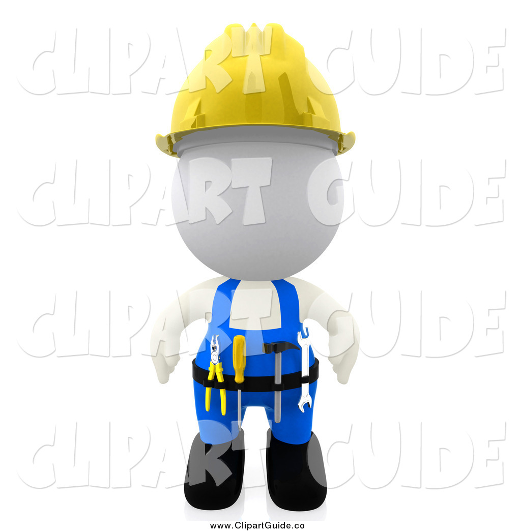 Larger Preview  Clip Art Of A 3d White Construction Worker With A Tool