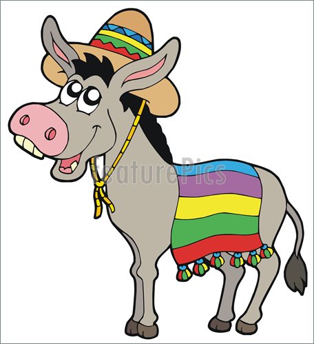 Mexican Donkey With Sombrero Vector Illustration Clipart