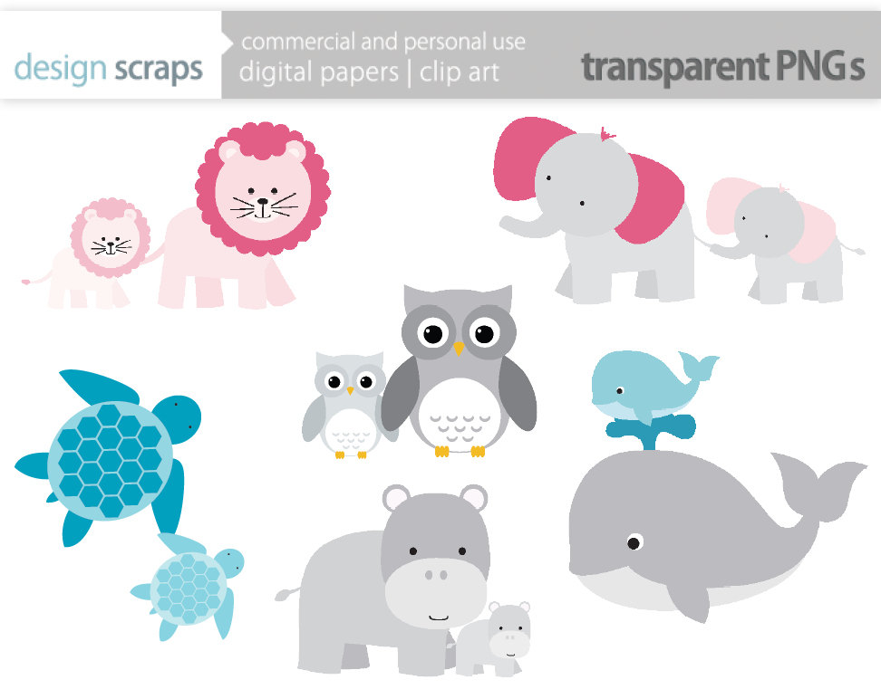 Mom Baby Animal Clip Art Graphics Baby Shower By Designscraps