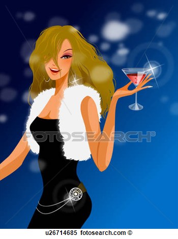 Portrait Of A Woman Holding A Martini Glass View Large Illustration