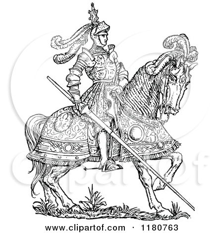 Retro Vintage Black And White Horseback Knight With A Lance
