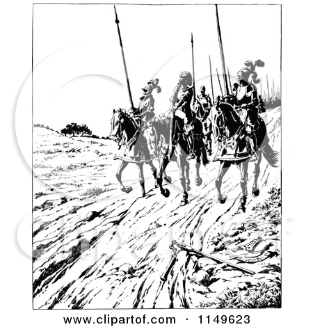 Retro Vintage Black And White Knights Riding On Horseback By Prawny    