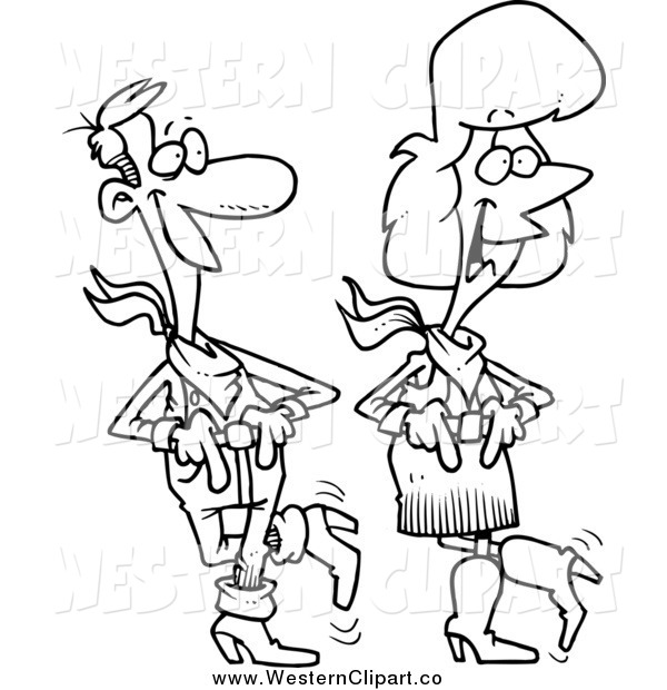 Vector Clip Art Of A Black And White Country Couple Line Dancing By