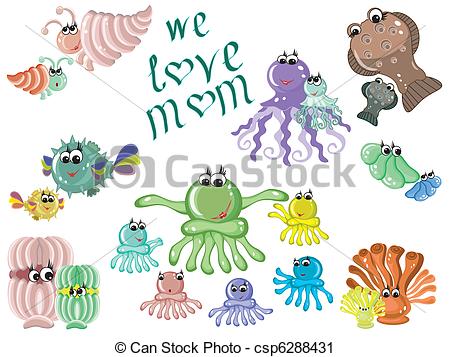 Vector Clip Art Of Mothers Day Sea Animals  Vector Csp6288431