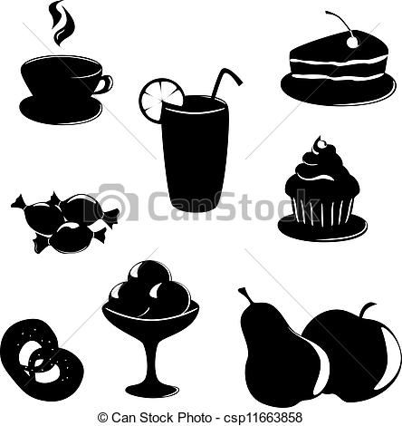 Vector   Dessert Food And Drink Black White   Stock Illustration