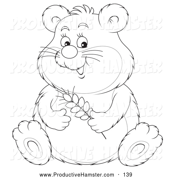 Clip Art Of A Black And White Cute Chubby Hamster Holding Wheat By