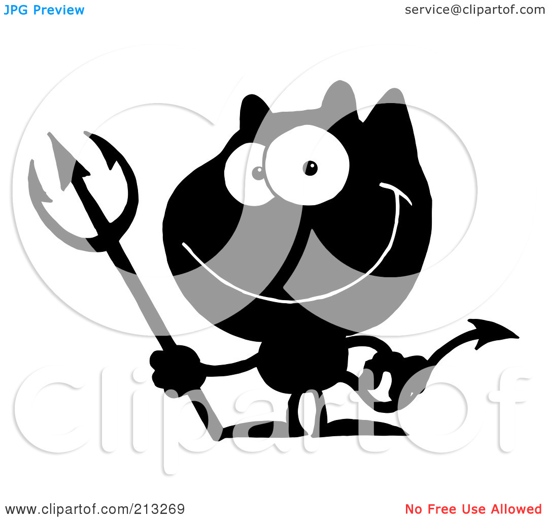 Clipart Illustration Of A Black And White Grinning Devil By Hit Toon