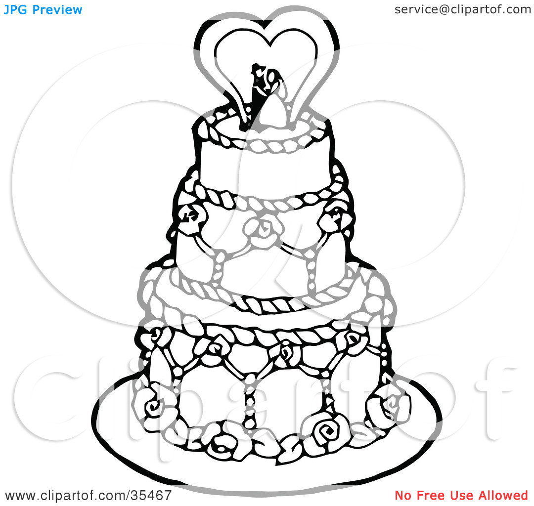 Clipart Illustration Of A Black And White Tiered Wedding Cake With A