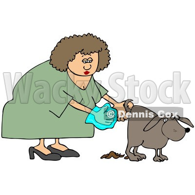Clipart Woman Holding A Bag And Picking Up Dog Poop   Royalty Free