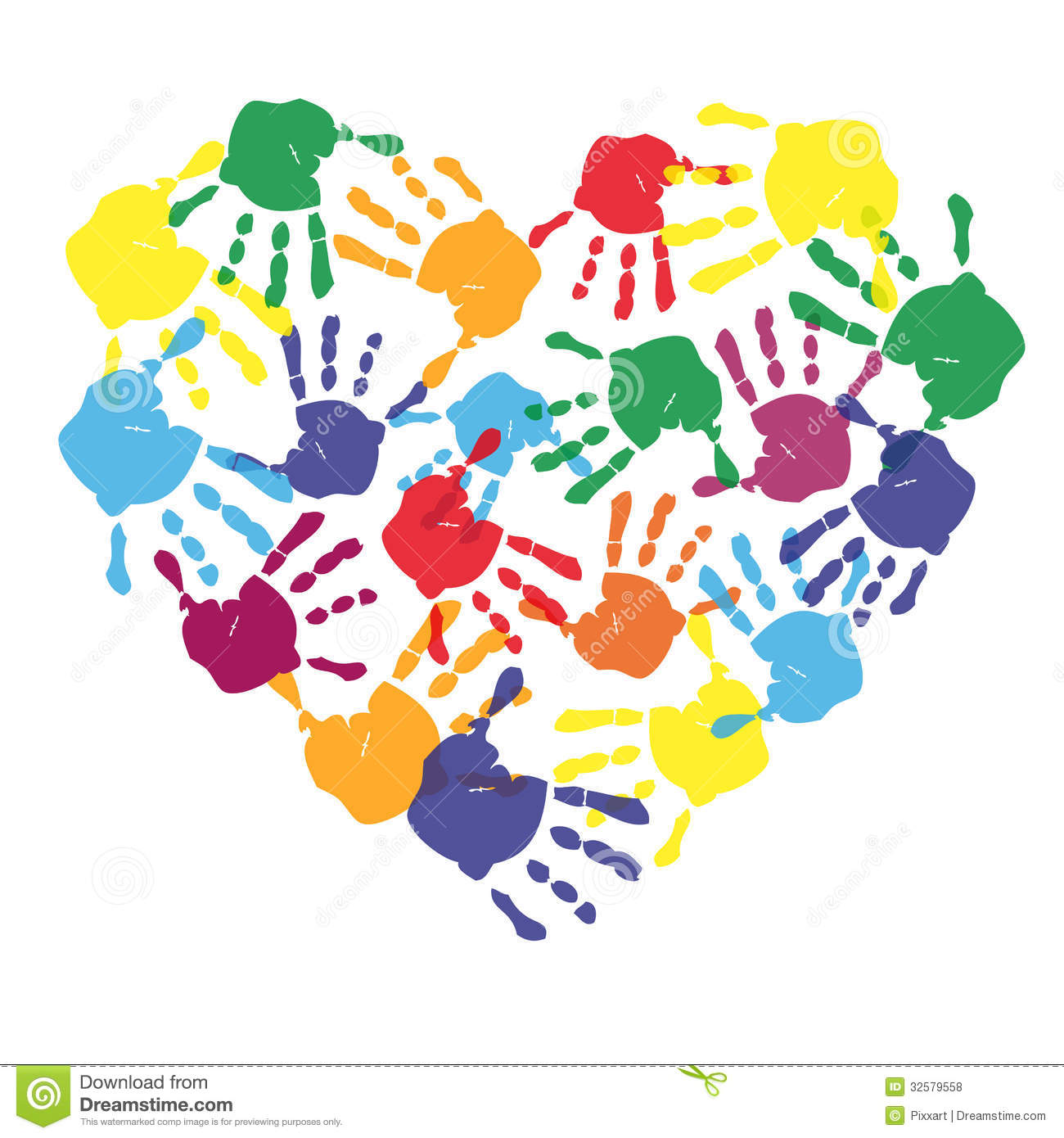 Colorful Child Hand Prints In Heart Shape Royalty Free Stock Photos