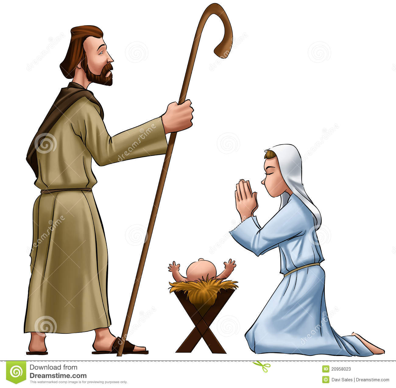 Crhistmas Scene With Joseph Mary And Jesus Baby