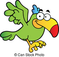 Flying Green Parrot   Parrot Cartoon Character Flying