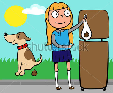 Girl Throwing Out Dog S Poo Into A Waste Basket Vector Illustration
