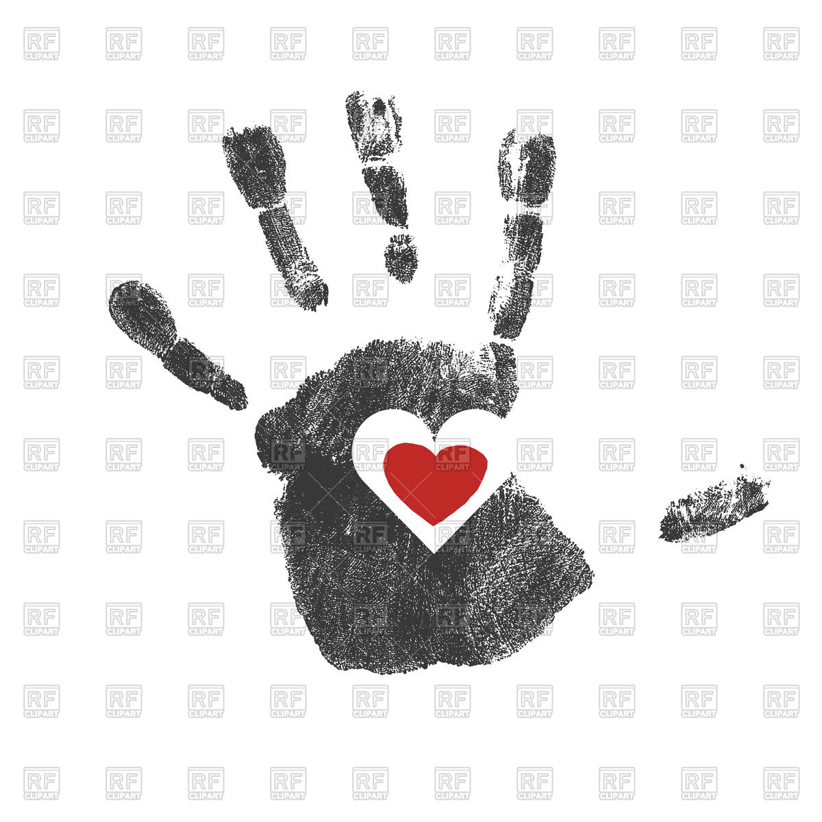 Handprint With Red Heart Inside Download Royalty Free Vector Clipart