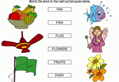 Kids Activity  Match The Words Starting With F Black   White Picture