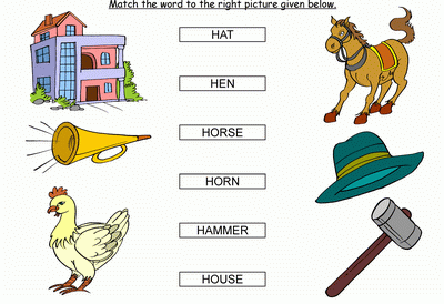 Kids Activity  Match The Words Starting With H Black   White Picture
