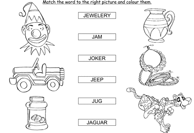 Kids Activity  Match The Words Starting With J Colored Picture