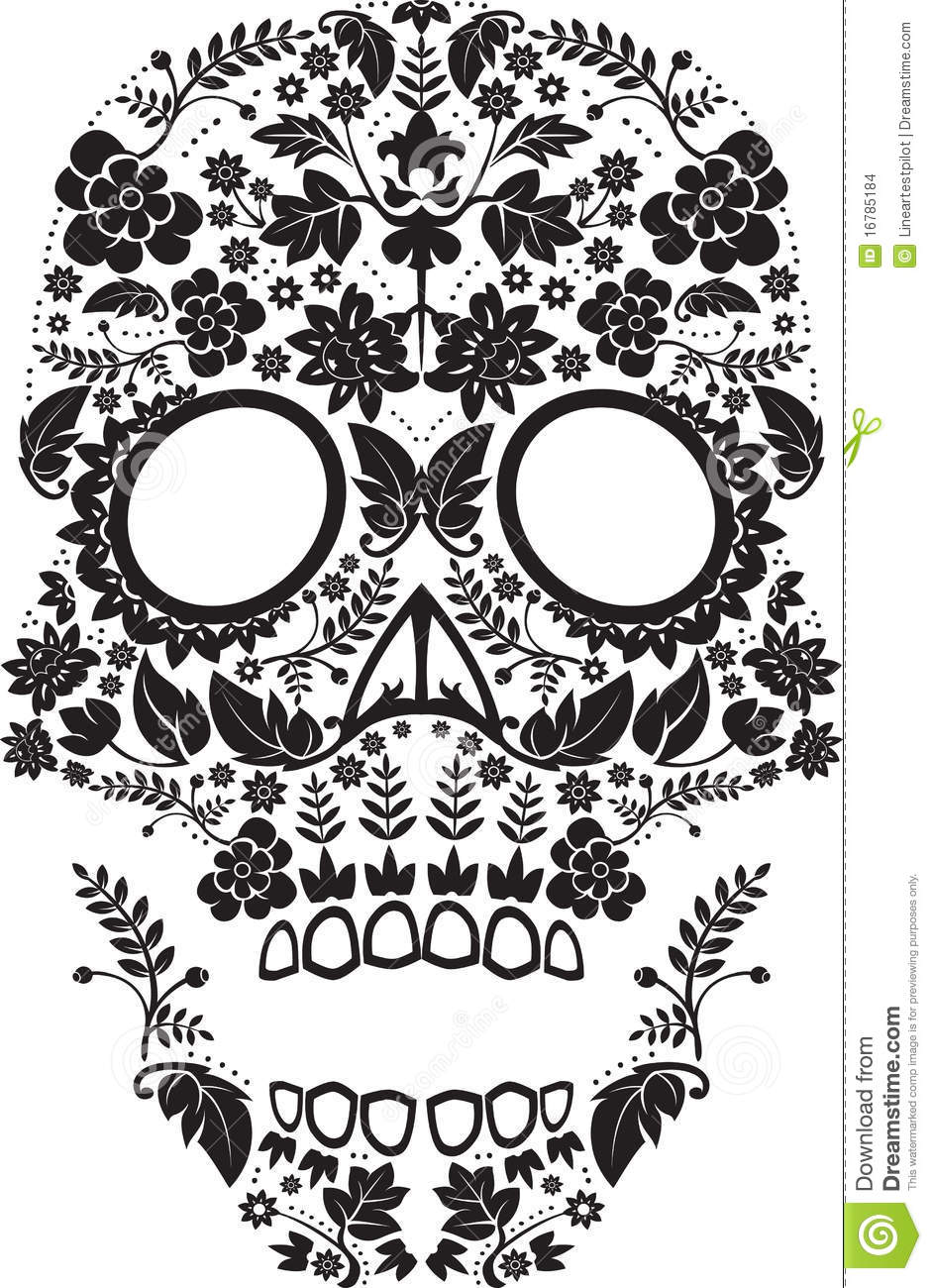 Vector Day Of The Dead Skull Pattern With Floral Elements