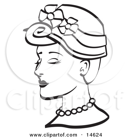 Wearing A Hat With Flowers And A Pearl Necklace Black And White Jpg