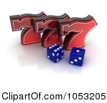 3d Red Lucky Sevens With Blue Casino Dice Poker Chips And Cards