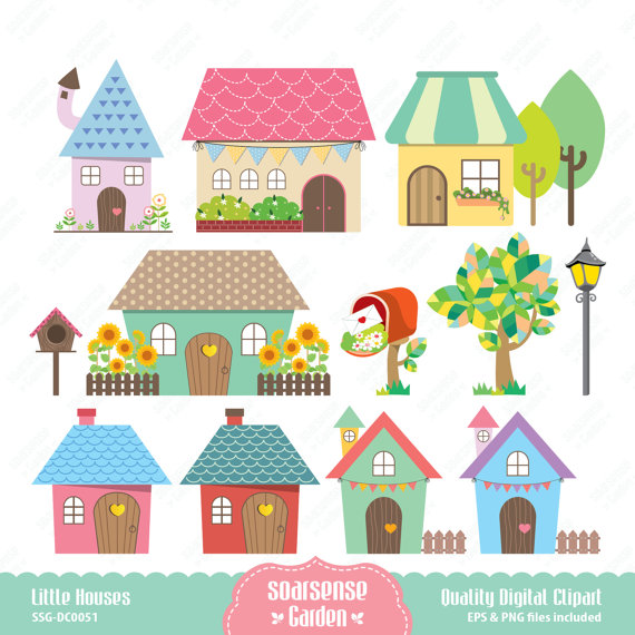 40 Off Sale Little Houses Digital Clipart By Ssgarden On Etsy