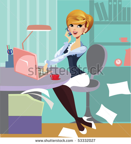Cartoon Image Of A Business Woman In Work Office   Stock Vector