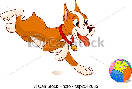 Clipart Vector Of Playful Dog   Funny Cartoon Dog Playing With Ball