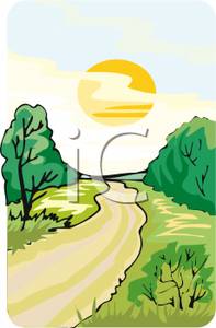Dirt Path And The Sun Rising   Royalty Free Clipart Picture
