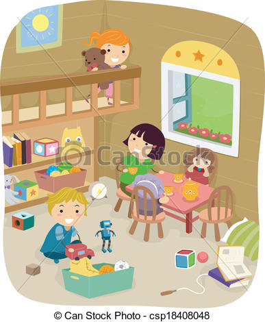 Eps Vector Of Play Room   Illustration Of A Group Of Kids Playing In