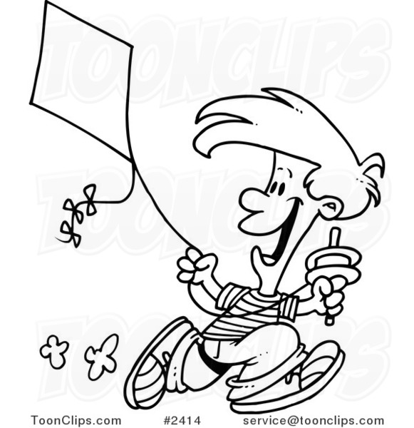 Kite Flying Cartoon Cartoon Black And White Line