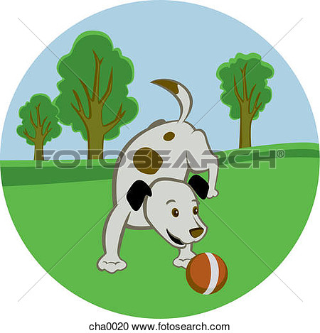 Of A Dog Playing With A Ball In The Park Cha0020   Search Clipart