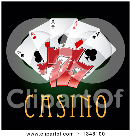 Playing Cards And Lucky Sevens Over Casino Text On Dark Green And
