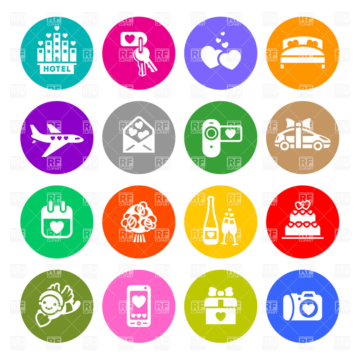 Romantic Travel And Honeymoon Icons Travel Download Royalty Free
