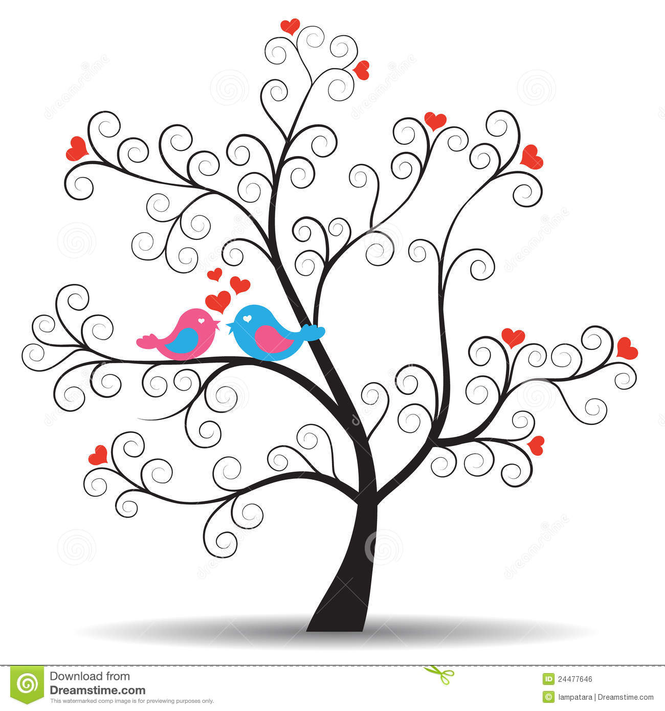Romantic Tree With Inlove Couple Birds Royalty Free Stock Image