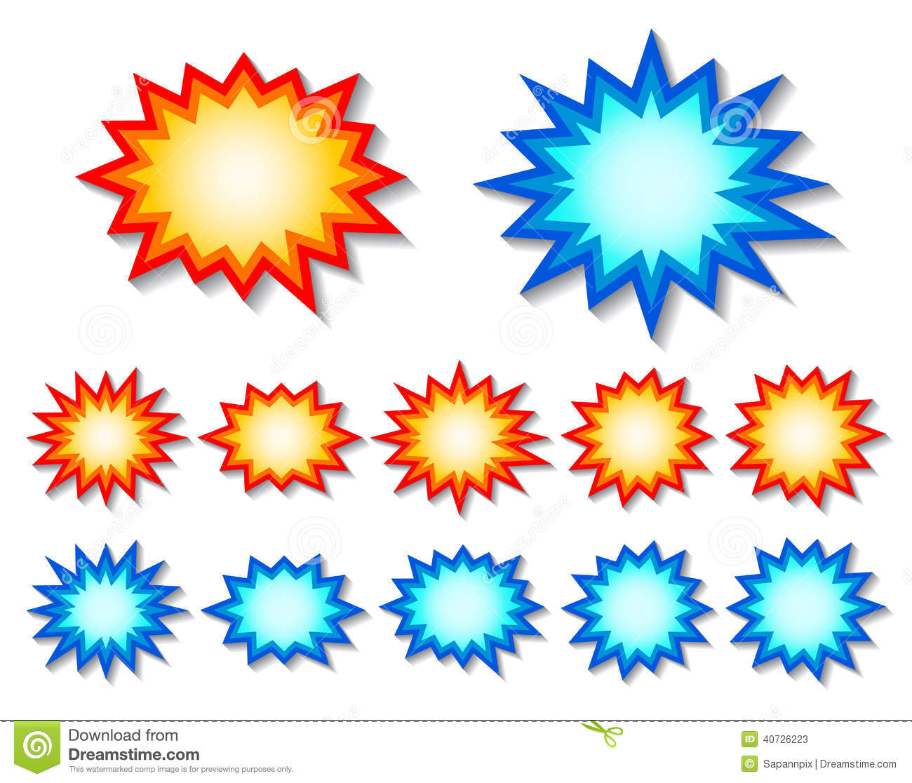 Set Of Red And Blue Starburst Speech Bubbles 