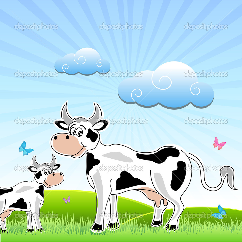 Sketchy Cow With Mammal In Field   Stock Photo   Get4net  4432367